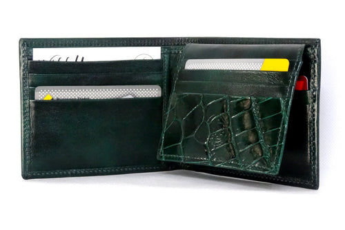 Mason  Emerald green leather men's medium hip wallet inside pocket layout