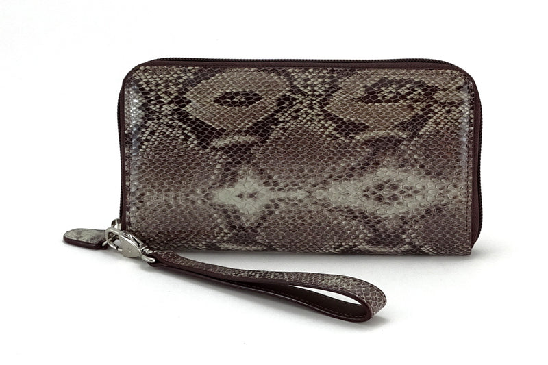 Victoria  Grey snake print leather olive inside ladies zip around purse view side 2