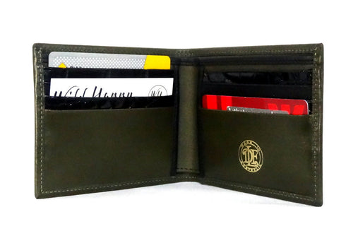 Mason  Olive green leather men's medium hip wallet feature internal inside pocket layout