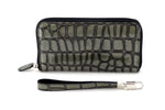 Victoria  Grey foil leather black internal ladies zip around purse view side 2