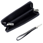 Victoria  Grey foil leather black internal ladies zip around purse inside view empty showing pockets
