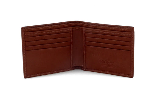 Martin  Tan & white Hair on hide & leather men's large bi fold hip wallet showing internal pocket layout