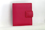 Christine  Pink leather with brown internal small ladies purse wallet front view tab closure