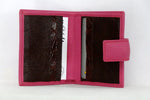 Christine  Pink leather with brown internal small ladies purse wallet inside view