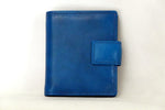 Christine  Blue smooth leather small ladies purse wallet front view tab closure