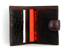 Christine  Brown leather croc tab small ladies purse wallet inside view showing in use