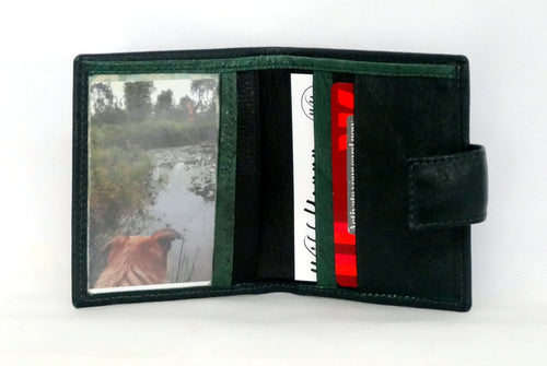 hristine  Forest green textured leather small ladies purse wallet picture window credit card in use