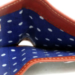 Christine  Rust leather blue polka dot fabric ladies purse wallet note pocket fabric