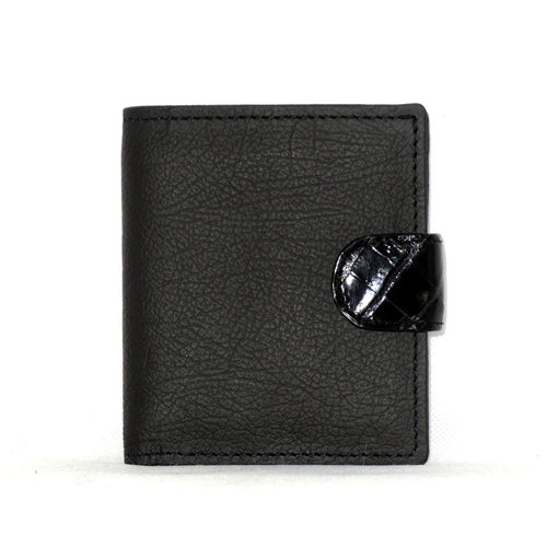 Daniel  Charcoal leather with black croc tab small men's wallet front view