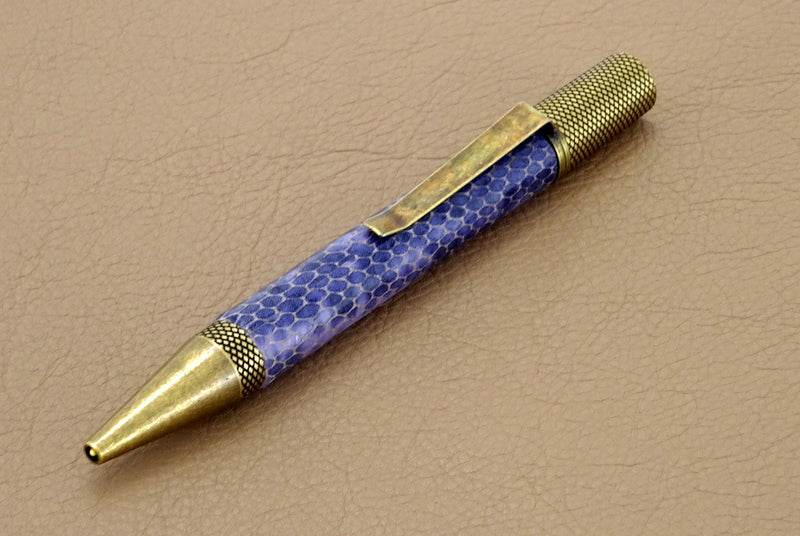 Pen Professor purple snake printed leather antique brass close detail