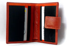 Christine  Rust leather black & orange internal small ladies purse inside view