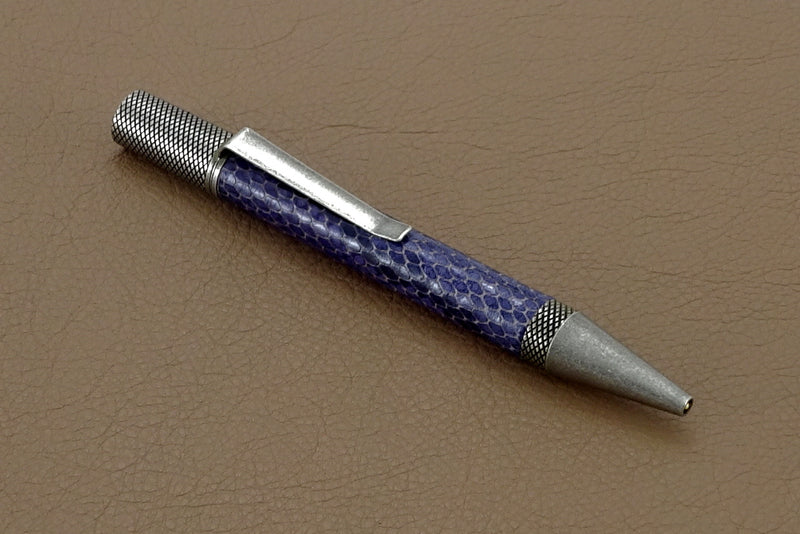 Pen Professor purple snake printed leather antique silver plating showing design details