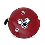 Coin Purse - Round decorated front, black leather back with zip paw prints