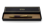 Pen Professor burgundy printed leather antique brass shown in box