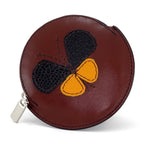 Coin Purse - Round decorated front, black leather back with zip butterfly