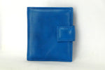 Christine  Blue leather small ladies purse wallet front view tab closure