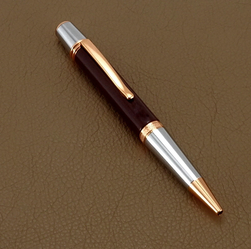 Pen Sierra copper & chrome plating brown leather single barrel