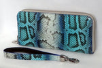 Michaela  Blue & grey snake print leather zip around purse side 2