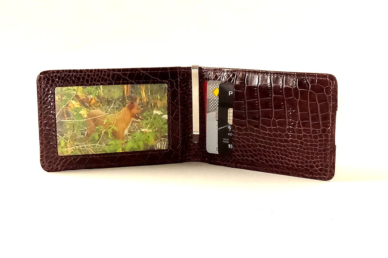 Bill fold wallet inside view showing picture window and credit card pockets in use
