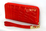Michaela  Orange glaze crocodile gold fittings zip around purse side 2