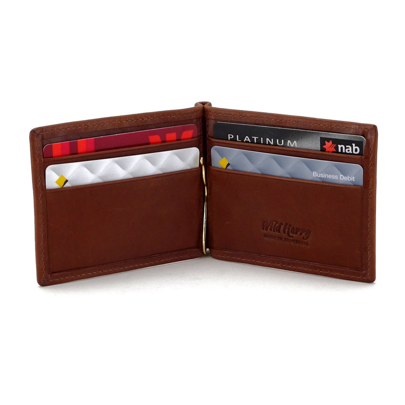 Bill fold - Andrew - Brown leather men's wallet cards in place
