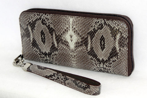 Michaela  Grey snake print leather ladies zip around purse side 2