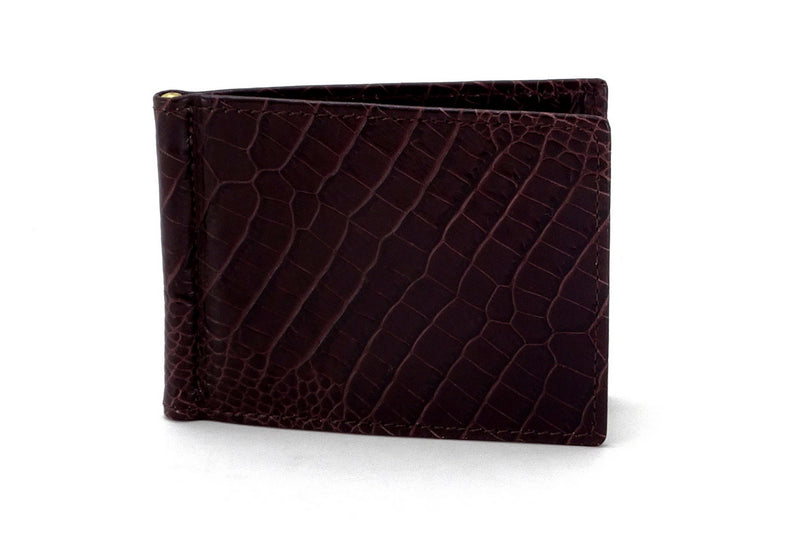 Bill fold - Andrew - Burgundy printed leather men's wallet front outside view