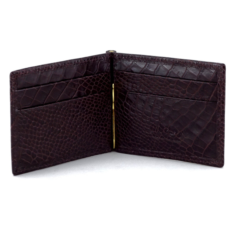 Bill fold - Andrew - Burgundy printed leather men's wallet showing inside pocket layout