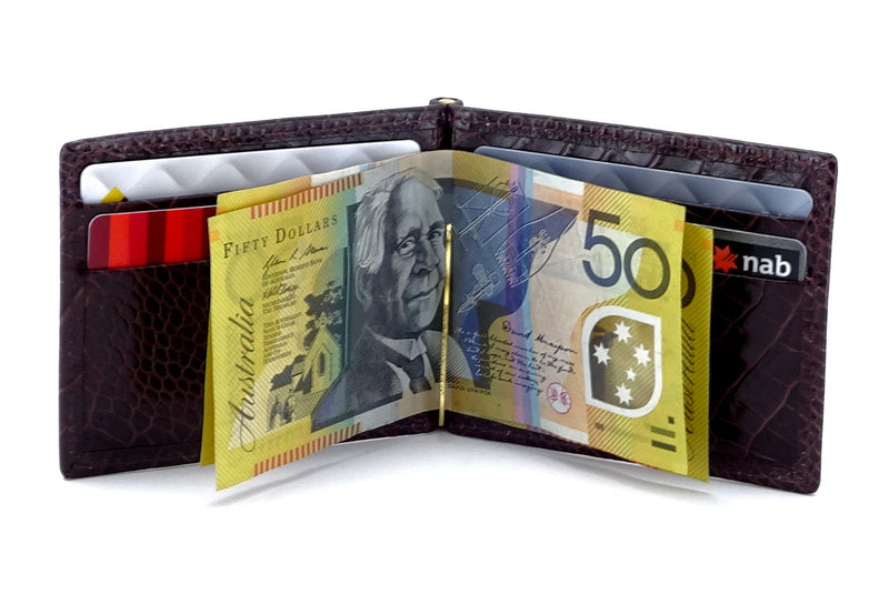 Bill fold - Andrew - Burgundy printed leather men's wallet inside fully loaded