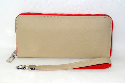 Michaela  Cream leather with red metal zip side 2