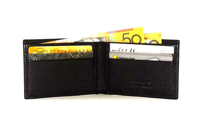  Black leather small men's wallet open inside pocket layout