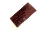 External view of suit wallet in crocodile burgundy brown printed leather