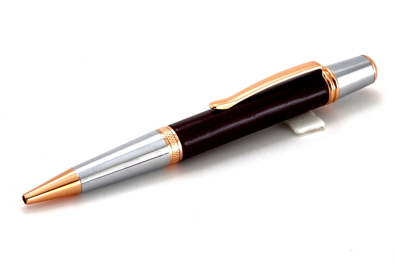 Pen Sierra copper & chrome plating brown leather single barrel front view