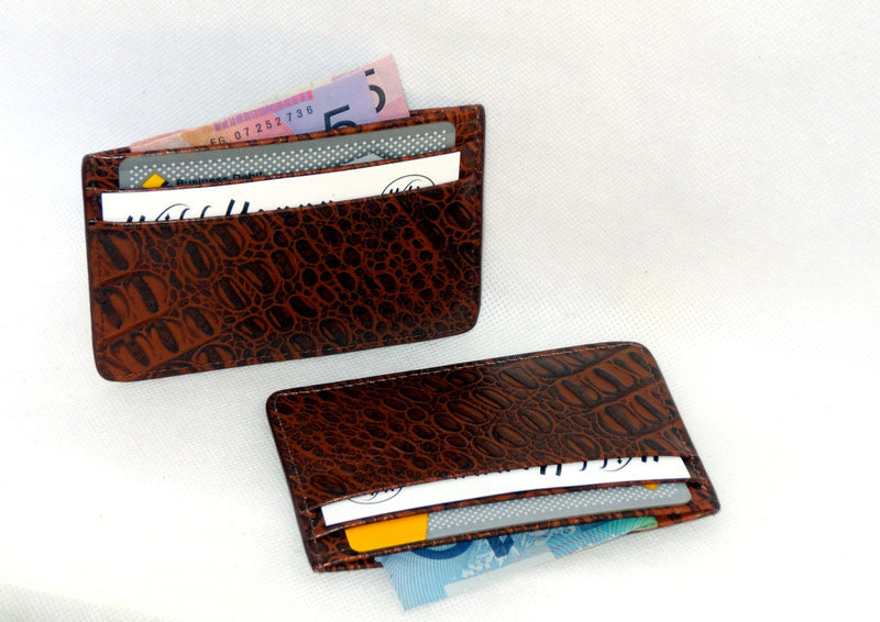 Card Holder  Centre pocket business or credit cards brown crocodile print leather