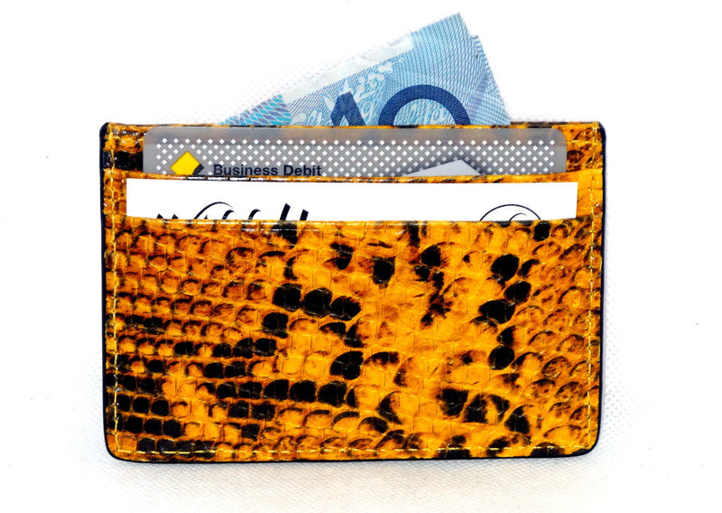Card Holder  Centre pocket business or credit cards yellow snake printed leather