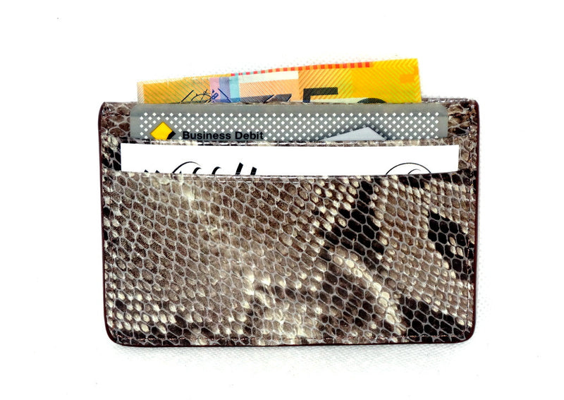 Card Holder  Centre pocket business or credit cards grey snake printed leather
