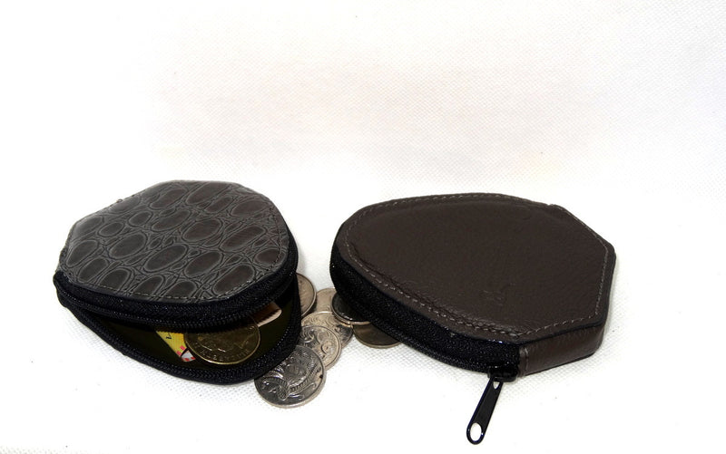 Coin Purse - Snappy leather with zip grey textured print one side grey leather the other