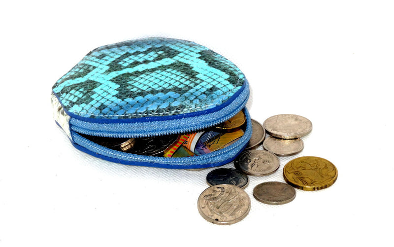 Coin Purse - Snappy leather with zip blue snake print