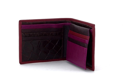 Martin  Chilli leather wallet with brown and purple showing inside pocket layout