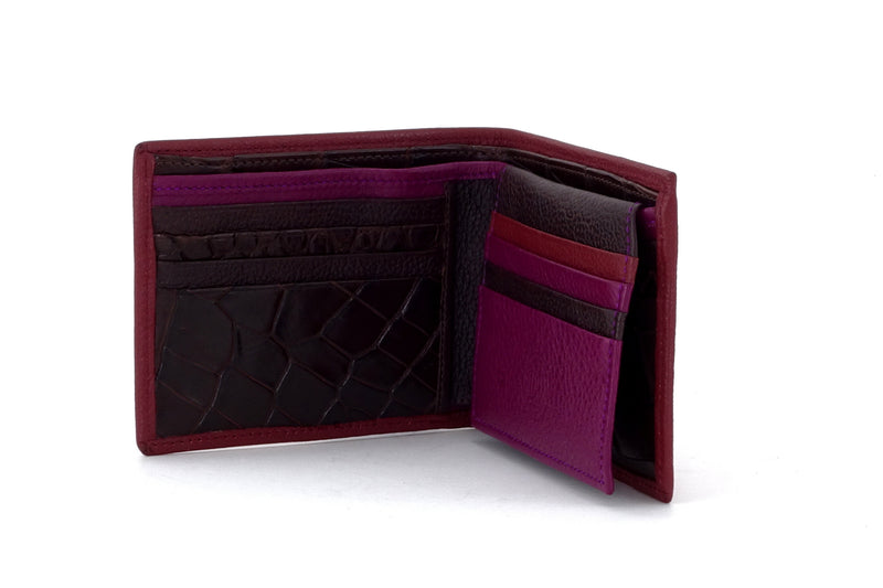 Martin  Chilli leather wallet with brown and purple showing inside pocket layout