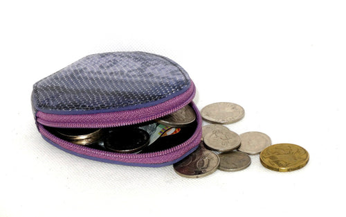 Coin Purse - Snappy leather with zip purple snake print