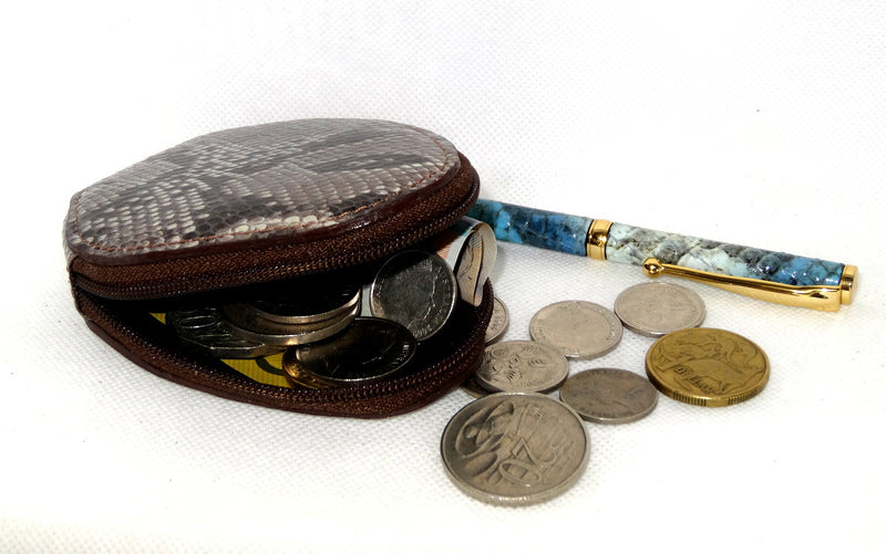 Coin Purse - Snappy leather with zip grey snake print