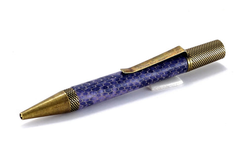 Pen Professor purple snake printed leather antique brass