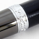 Pen Sierra flat top chrome & gun metal black leather single barrel centre ring view