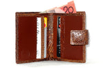 Christine  Copper snake print leather small ladies purse wallet open inside view in use