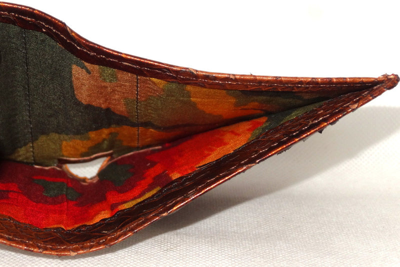 Christine  Copper snake print leather small ladies purse wallet showing note pocket fabric
