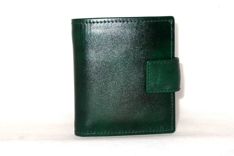 Christine  Bottle green leather small ladies purse wallet front view tab closure