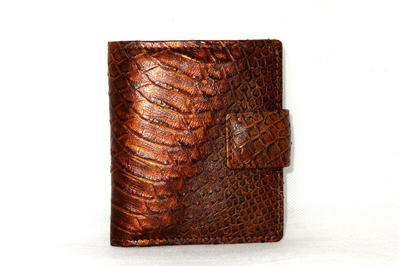 Christine  Copper snake print leather small ladies purse wallet front view tab closure