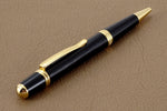 Pen Sierra round top 24K gold & chrome black leather single barrel