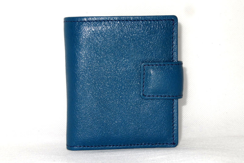 Christine  Blue goat leather small ladies purse wallet front tab